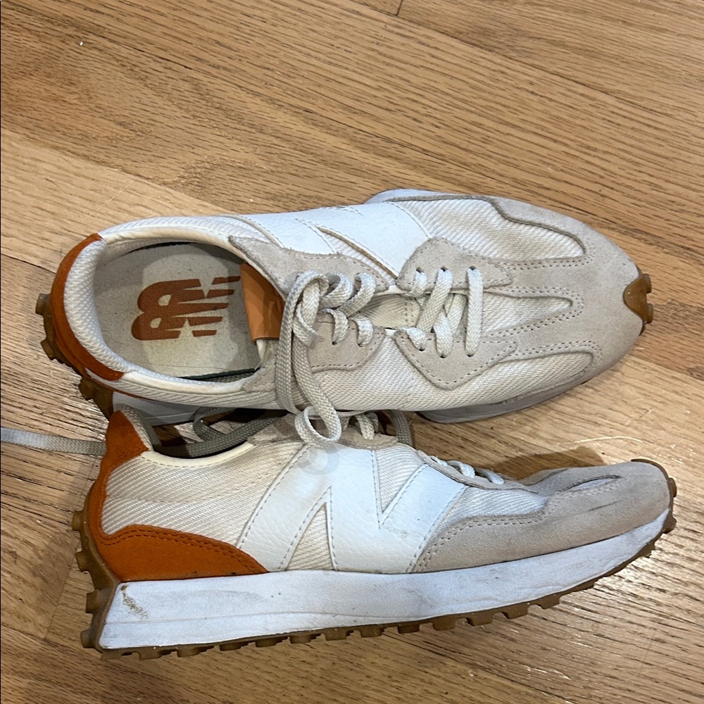 New Balance White and Rust Sneakers
